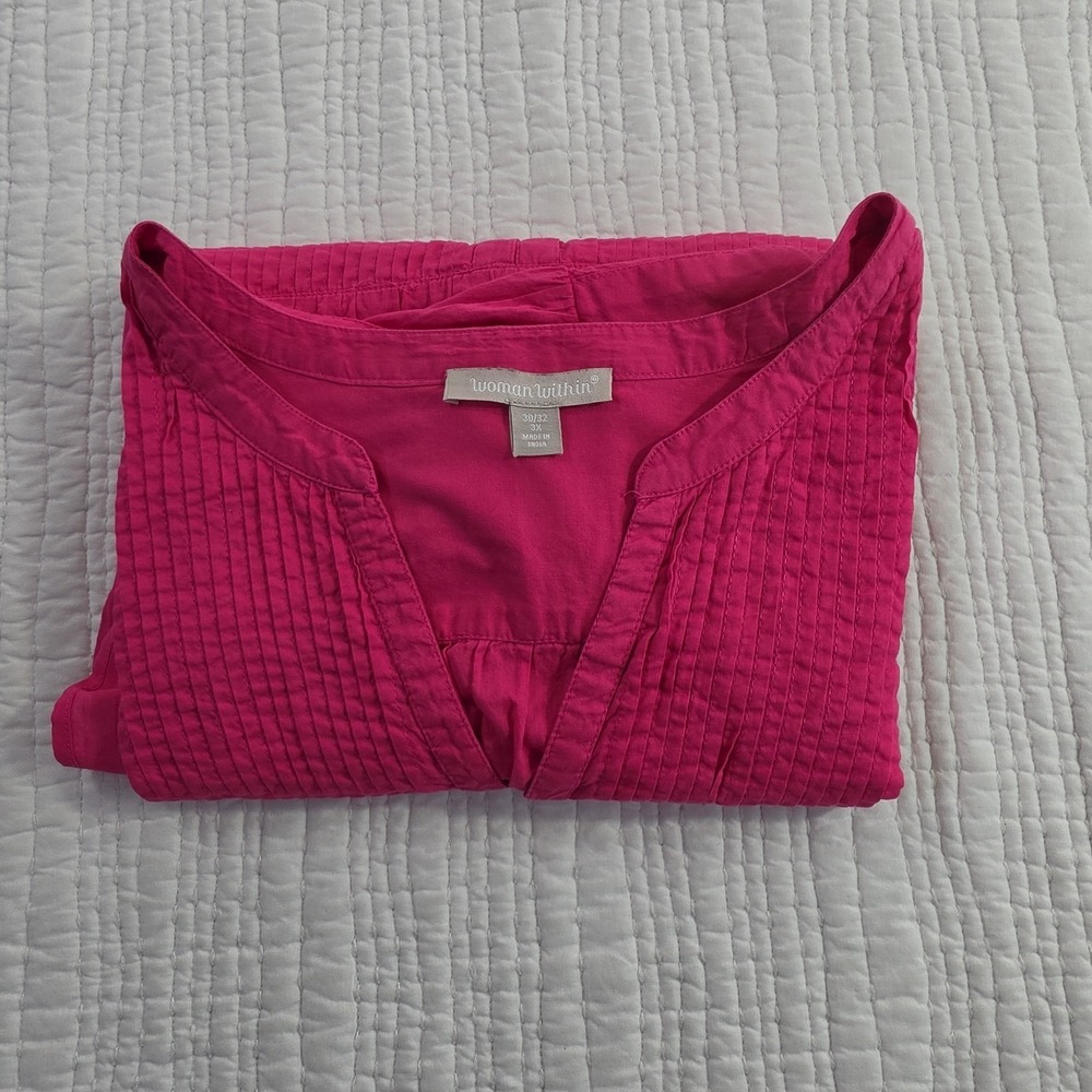 Woman Within V-Neck Tunic Top 3X (30/32) Bright Fuchsia Henley - Picture 11 of 12